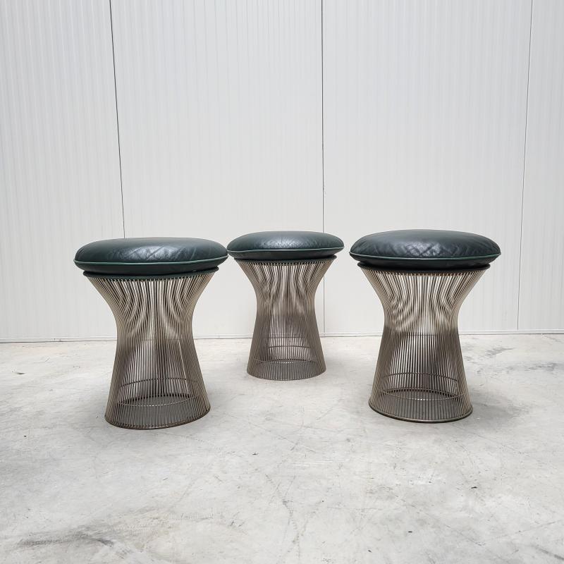 3x Warren Platner Stool for Knoll Green Leather