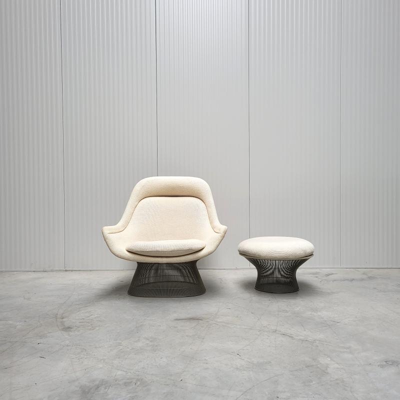 Warren Platner Easy Lounge Chair & Ottoman Beige Cato Natural by Knoll International